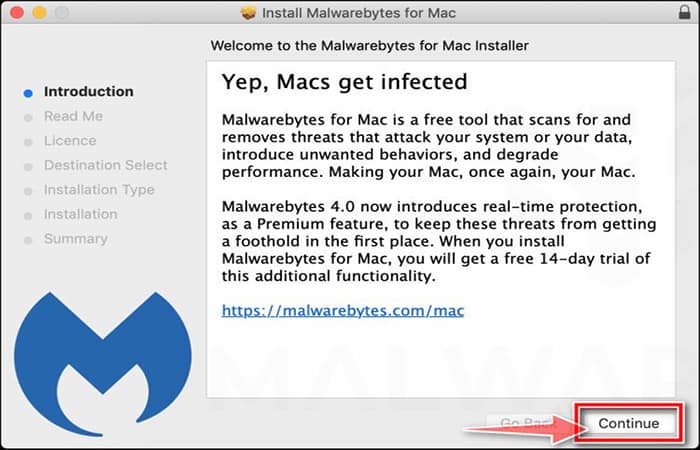 Instalador de Mac de Malwarebytes, paso 1