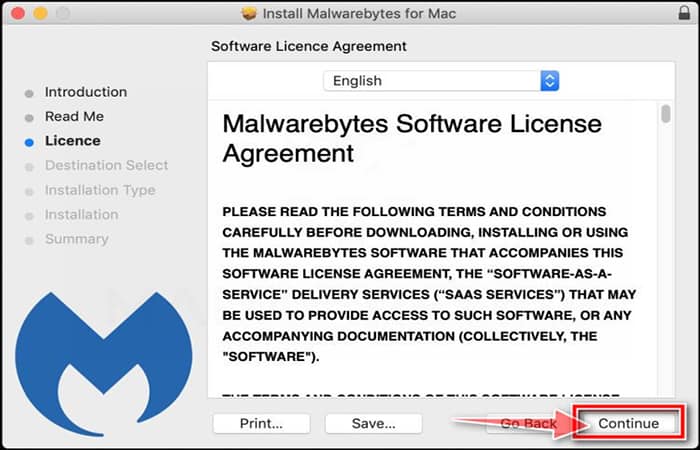 Instalador de Mac de Malwarebytes, paso 2