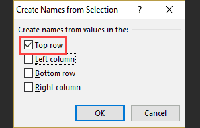 Crear nombre a partir de la selección