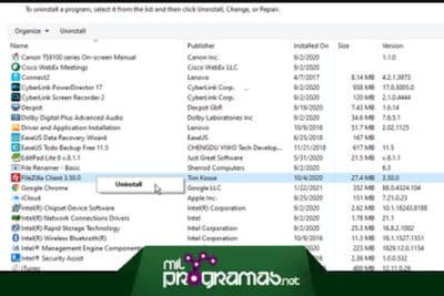 Cómo desinstalar programas en Windows 10