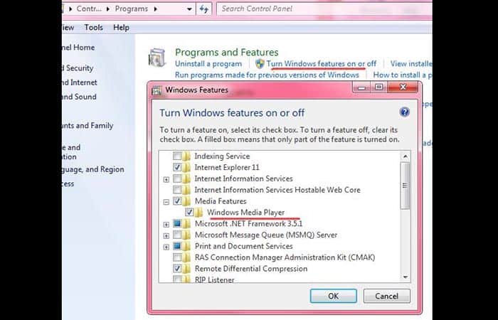 desinstalas Windows Media Player en Windows