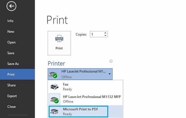 Microsoft print to PDF