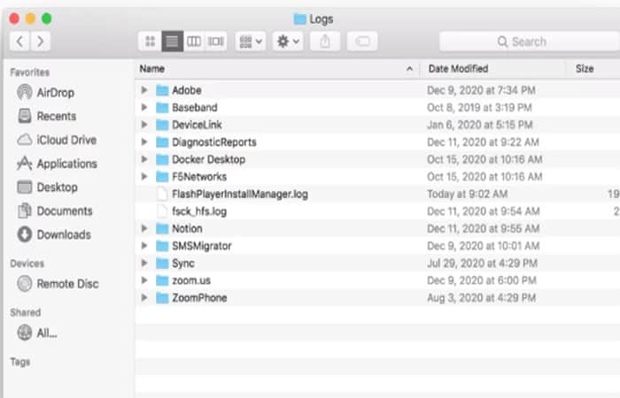 Eliminar archivos de registro en MAC 