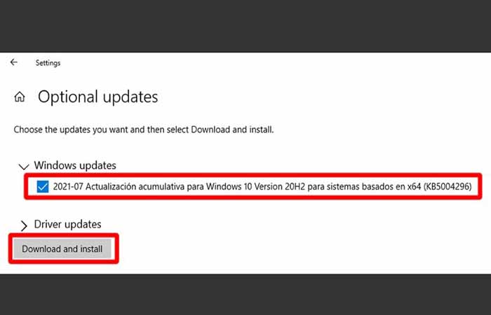 19gSelecciona Actualizaciones de Windows y haz clic en Descargar e instalar