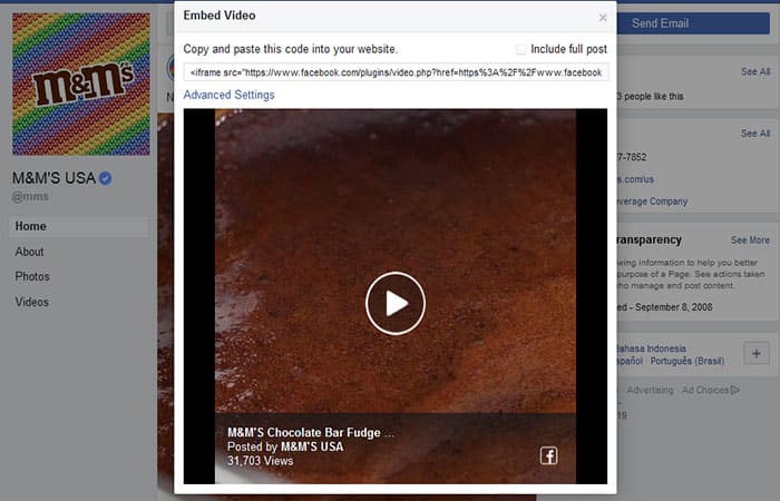 Cómo obtener un código corto de inserción de un video de Facebook