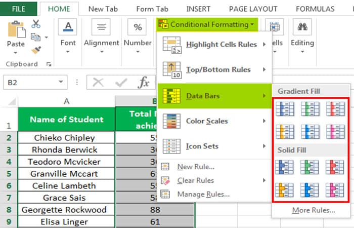Barras de datos en Excel 