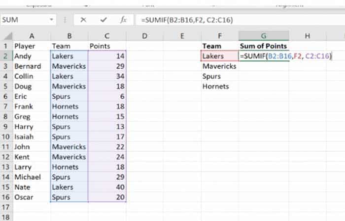 Sumar listas de valores en Excel 