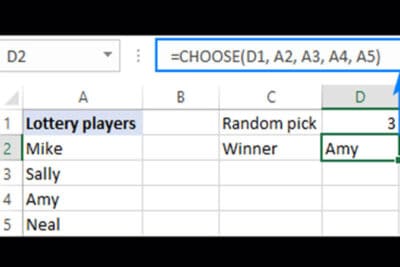 Función ELEGIR de Excel