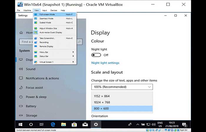 VirtualBox en pantalla completa para Windows 10