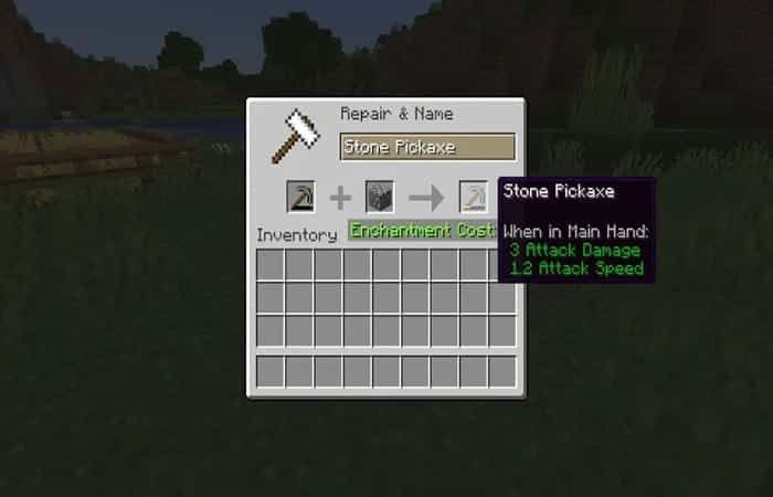 Reparación usando el elemento base utilizado para fabricar el pico (Imagen a través de Minecraft)