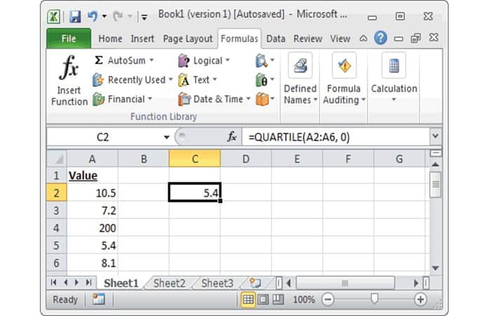 función CUARTIL de Excel