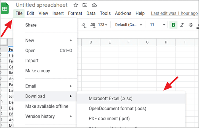 elige 'Microsoft Excel (xlsx)'