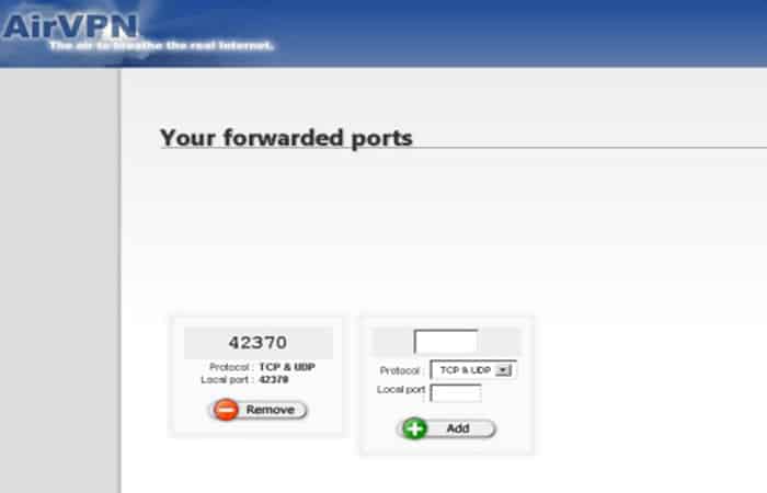 Reenvío de puertos usando AirVPN