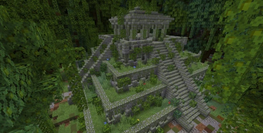 Enorme selva con templos selváticos