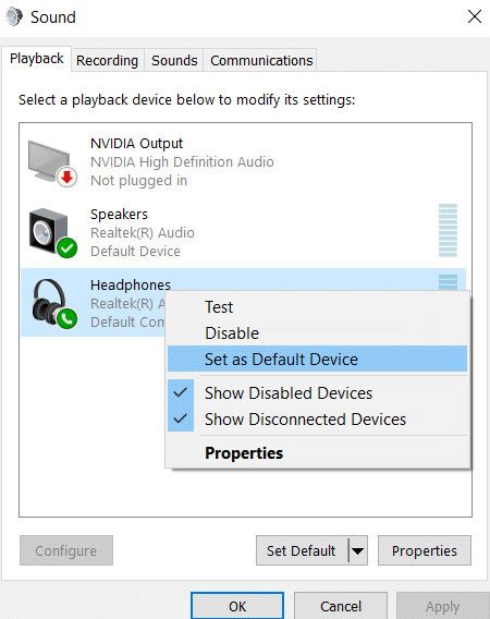 Configuración del dispositivo de audio por defecto