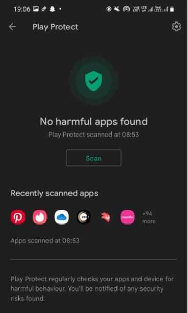 Google play protege en un dispositivo Android para escanear aplicaciones
