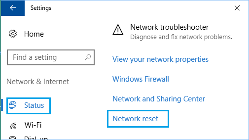 Reset Network Settings Option in Windows 10
