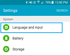 Language and Input Option on Android Phone