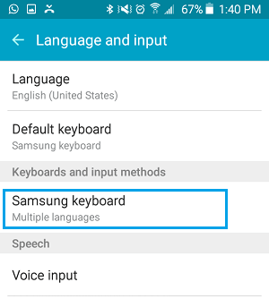 Samsung Keyboard Option on Android Phone