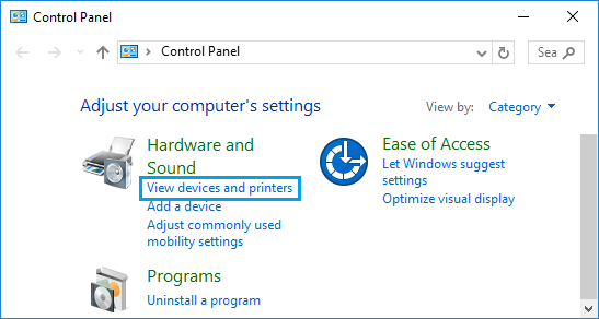 View Devices and Printers Option in Windows
