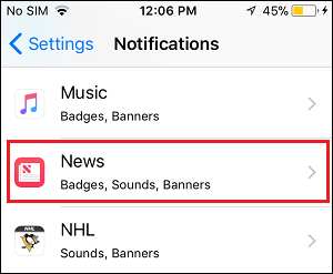 New App Notification Settings Option on iPhone