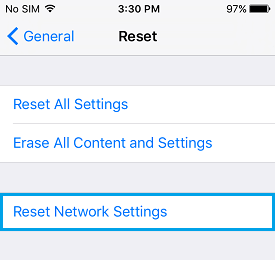 Reset Network Settings Option on iPhone