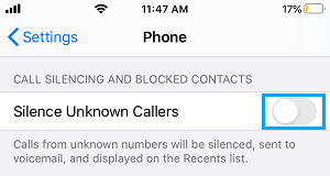 Disable Silence Unknown Callers