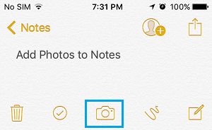 Add Photos to Notes Camera Icon on iPhone