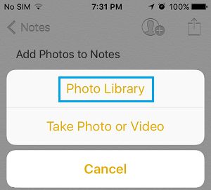 Add Photos From Photo Library Option On iPhone Notes App