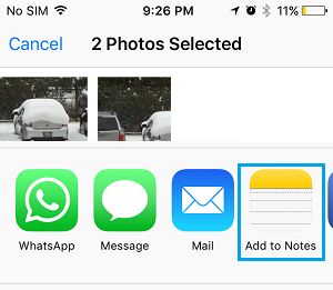 Add Photos to Notes Option on iPhone