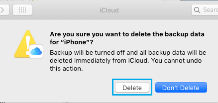 Delete iCloud Backup Confirmation Pop-up on Mac