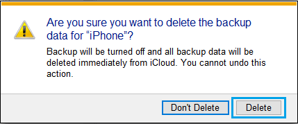 Delete iCloud Backup Confirmation Pop-up on Windows PC