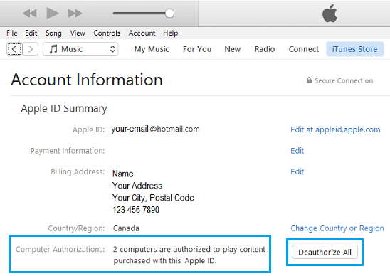 Apple ID Summary On iTunes Account Information Screen