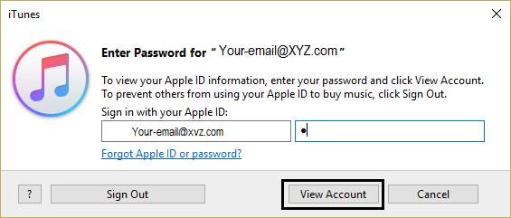 Enter Password to View Account 