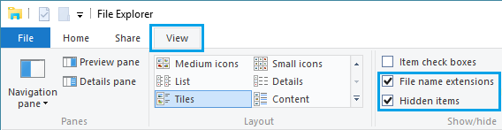 Show Hidden Files Option in Windows 10