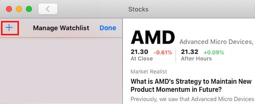 Add More Stocks to Watchlist on Stocks App For Mac