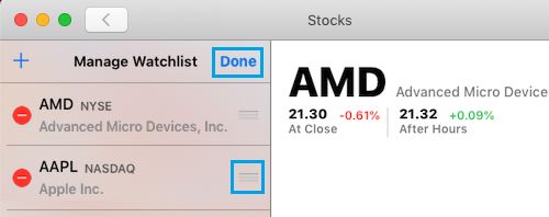 Reorder Stocks in Watchlist in Stocks App For Mac