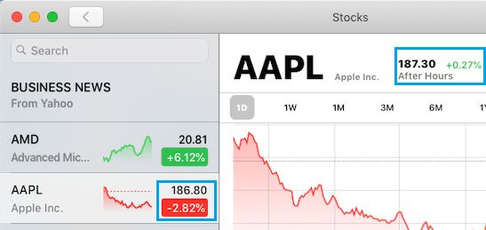 Check Current Stock Price in Stocks App For Mac