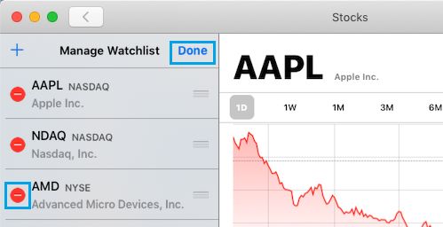 Remove Stocks From Watchlist in Stocks App For Mac