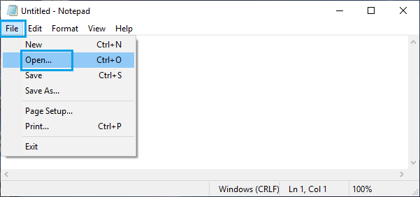 Open File Option in Notepad