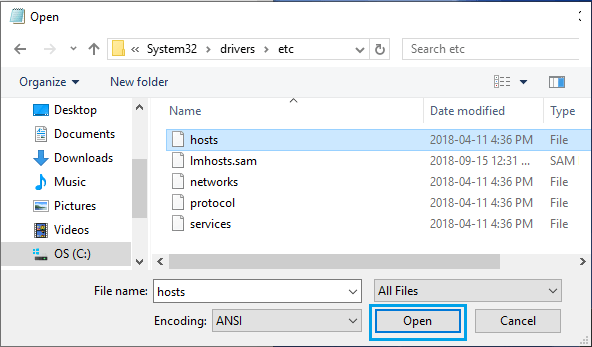 Open Hosts File in Notepad