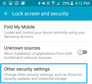 Other Security Settings Option on Android