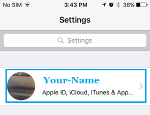 ID de Apple en la pantalla de ajustes del iPhone