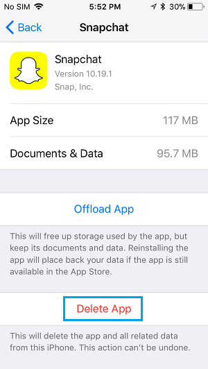 Delete Snapchat App on iPhone