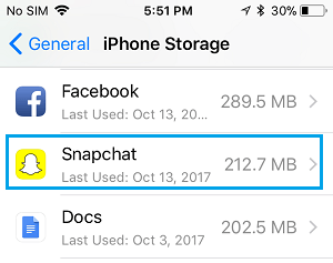 List of Apps on iPhone Storage Screen