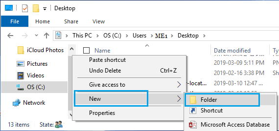 Create New Folder in Desktop User Folder