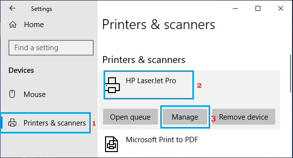 Manage Printer Option in Windows
