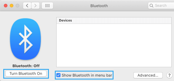 Bluetooth Settings Option on Mac