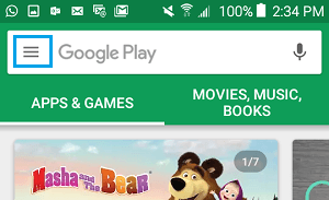 3-line Menu Icon in Google Play Store on Android Phone