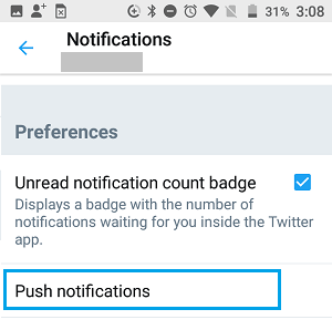Twitter Push Notifications Setting Option